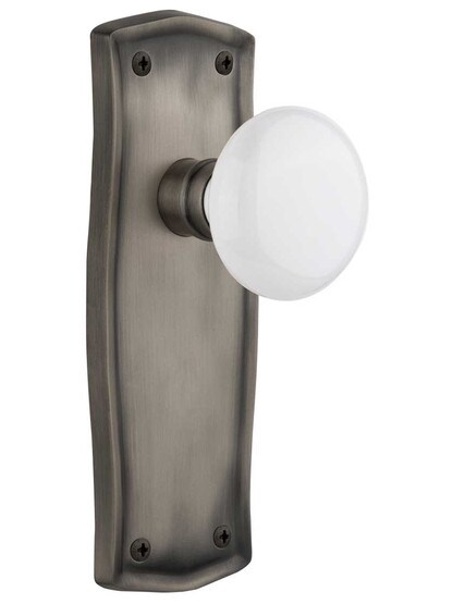 Prairie Door Set with White Porcelain Knobs - No Keyhole in Antique Pewter .